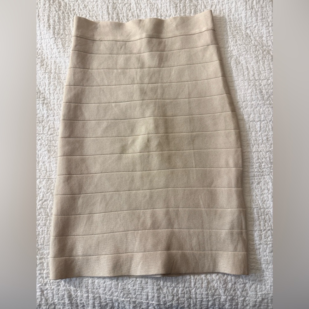 bebe Cream Textured Bandage Pencil Skirt
